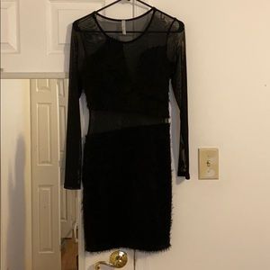 Fuzzy bodycon sheer dress